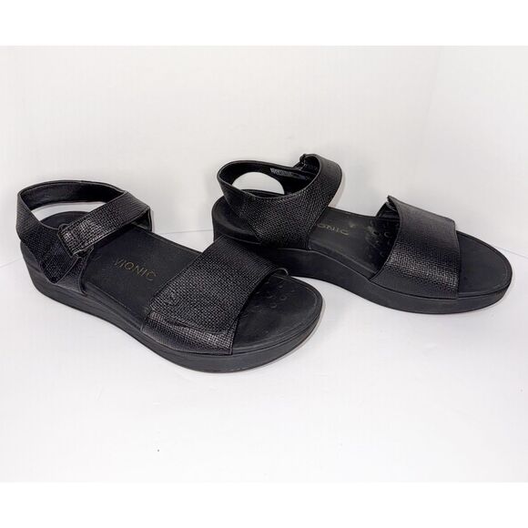 Vionic Raz Metallic Sandals Wedge Comfort Casual Adjustable Straps Black Size 9 - Picture 5 of 16